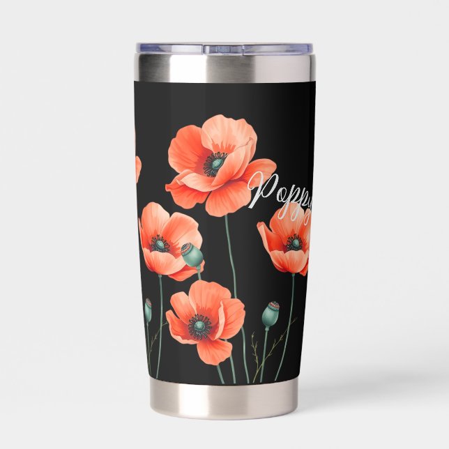 Gourde Isotherme Poppies rouges Nom Floral Thermal Vin Tumbler (Couvercle)