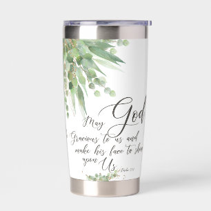 Gourde Isotherme Que Dieu soit gracieux, feuilles vertes et dorées