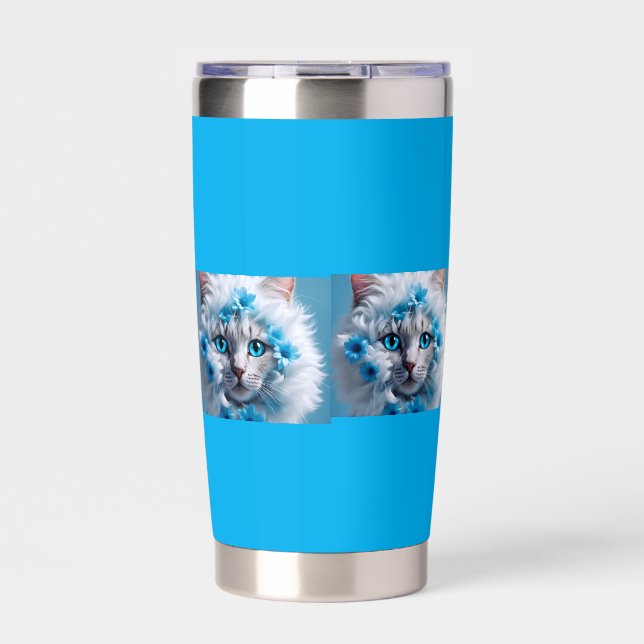 Gourde Isotherme Regular blue mug with beautiful white cat  (Extérieur)