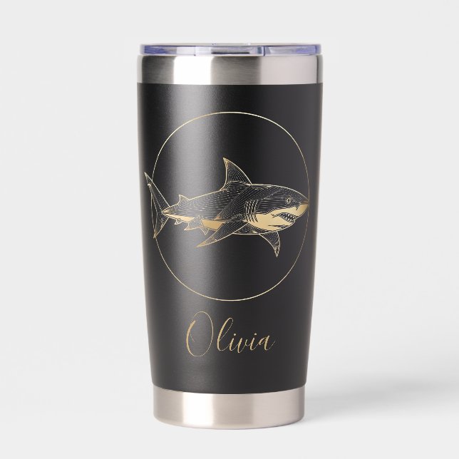 Gourde Isotherme Requin Blanc Géométrique Or (Extérieur)