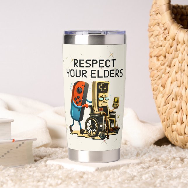 Gourde Isotherme Respect Your Elders Gaming Control Retro Funny (Salon (pivotée))