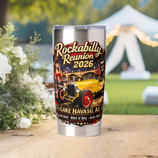 Gourde Isotherme Rockabilly Reunion 2026 tumbler (Mariage (pivotée))