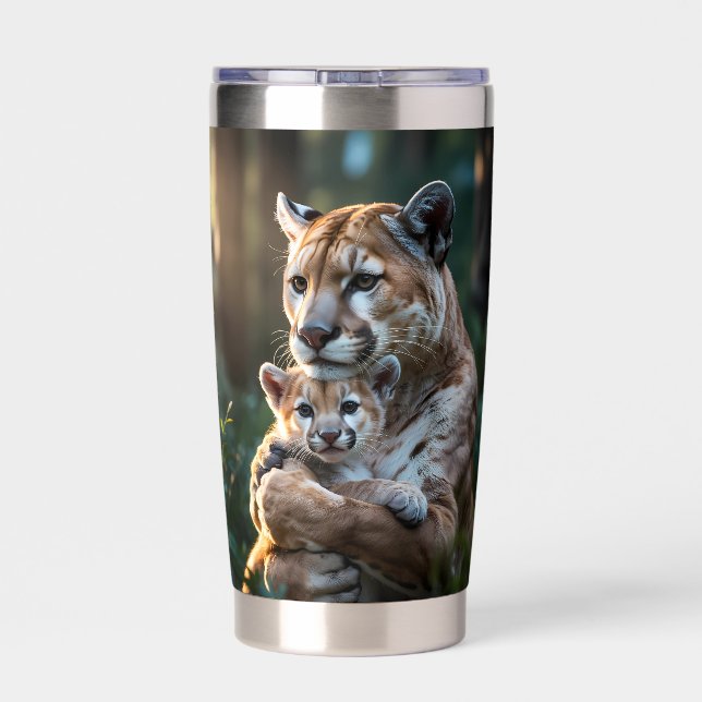 Gourde Isotherme Romantic Cougar Father and Cub Mug – Wildlife Love (Couvercle)