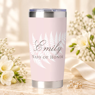 Gourde Isotherme Rose Pâle Blanc Fougère Élégante Demoiselle d'Honn