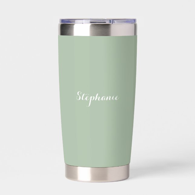 Gourde Isotherme Sage Green Nom Moderne Élégant Monogramme Boho (Extérieur)