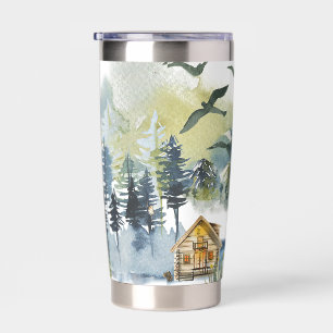 Gourde Isotherme Scène de forêt à l'aquarelle personnalisée
