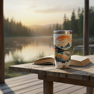 Gourde Isotherme Scène de montagne à l'aquarelle personnalisée