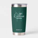 Gourde Isotherme Script moderne Salons personnalisés<br><div class="desc">Monogramme et cadeaux de nom minimaliste moderne Ce design comporte un nom personnalisé en blanc moderne écriture script style de police et monogramme en vert émeraude moderne sans serif style de police comme arrière - plan, avec des détails mariages en blanc moderne sans serif style de police sur arrière -...</div>