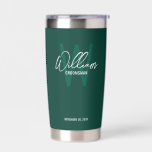 Gourde Isotherme Script moderne Salons personnalisés<br><div class="desc">Monogramme et cadeaux de nom minimaliste moderne Ce design comporte un nom personnalisé en blanc moderne écriture script style de police et monogramme en vert émeraude moderne sans serif style de police comme arrière - plan, avec des détails mariages en blanc moderne sans serif style de police sur arrière -...</div>