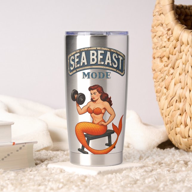 Gourde Isotherme Sea Beast Mode Mermaid - Retro Pin-Up Gym Fitness (Salon (pivotée))