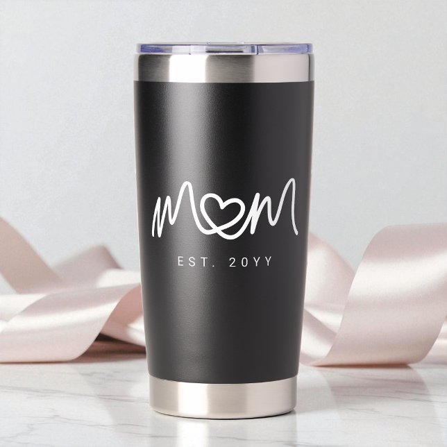 Gourde Isotherme Simple Script Blanc Cœur Année Maman Établie (Simple White Script Heart Est Year Mom Established Insulated Tumbler)