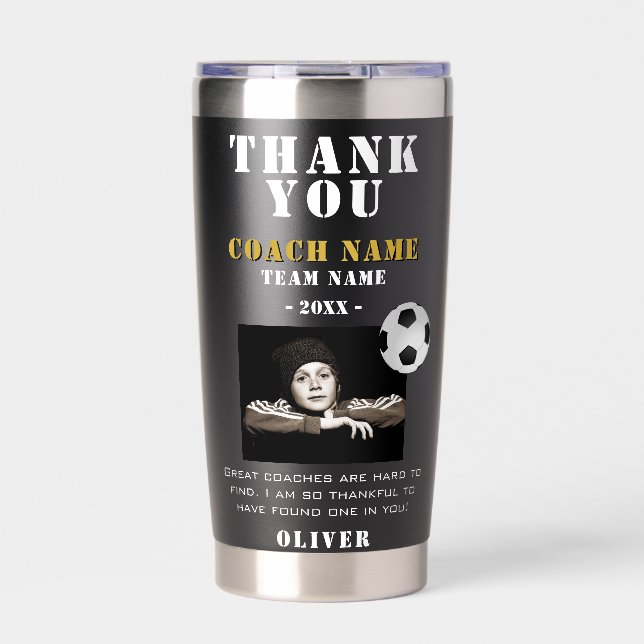 Gourde Isotherme Soccer Football Sports Photo Thank you Coach  (Extérieur)