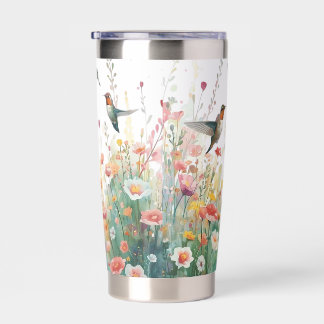 Gourde Isotherme Spring Watercolor Birds Floral Monogram Wildflower