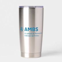 Stainless steel tumbler with blue AMBS logo