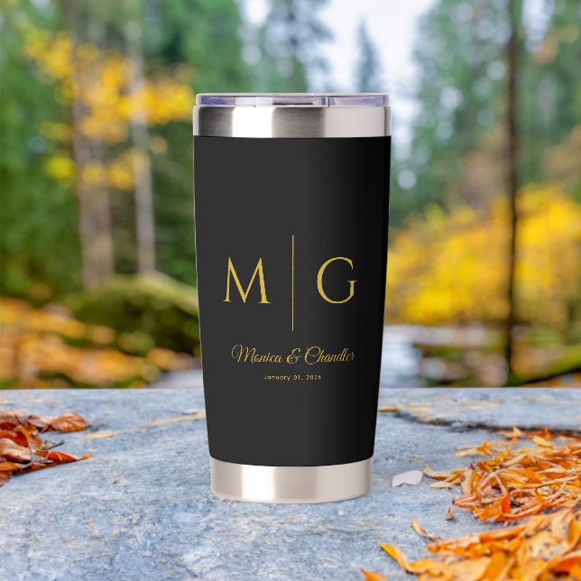 Gourde Isotherme Stylish Monogram With Couple Name Black (En extérieur (pivoté))