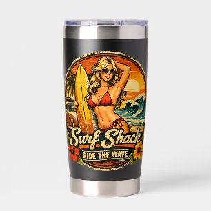 Gourde Isotherme Surfez les Vagues Pin-Up Surfeur Shack de Plage