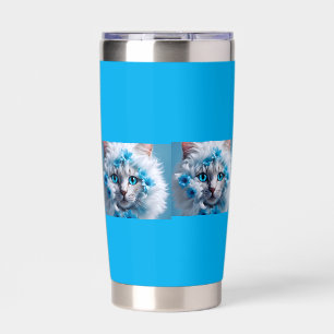 Gourde Isotherme Tasse bleue régulière avec un beau chat blanc