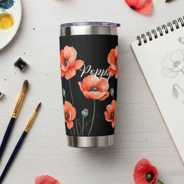 Gourde Isotherme Tasse Thermique Vin Nom Coquelicots (For the art and flower enthusiast! Add your name)
