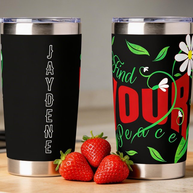 Gourde Isotherme Texte de script avec vignes et fleurs (Affirmation thermal mug with daisies and custom name area. Cute and different.)