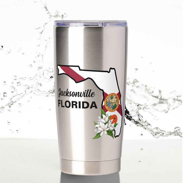 Gourde Isotherme Texte personnalisé Floride Drapeau & Fleur Orange  (Créateur téléchargé)