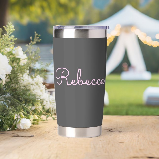 Gourde Isotherme Tout nom | Cool modifiable en rose clair noir (Mariage)
