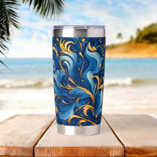 Gourde Isotherme Vagues royales de fantaisie Tourbillons de bleu et