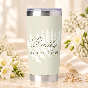 Gourde Isotherme Vert Clair Fleur de Fougère Élégante Demoiselle d'