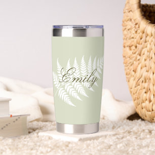 Gourde Isotherme Vert Sauge Clair Fern Blanche Votre Nom Argent