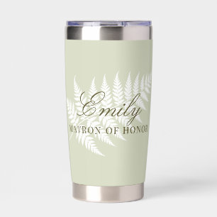 Gourde Isotherme Vert Sauge Clair Fleur de Fern Blanche Demoiselle