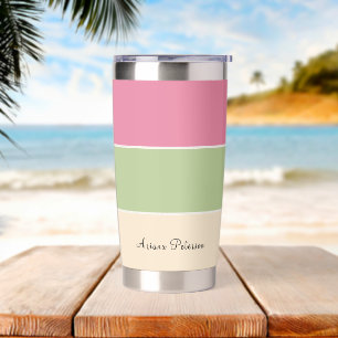 Gourde Isotherme Vibe d'été Rose & Sage Vert rayures