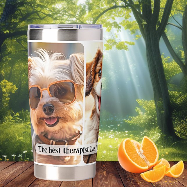 Gourde Isotherme Votre citation amusante 3 photos de chiens (Insulated thermal tumbler featuring your own 3 dog photos and funny quote - dog lover)