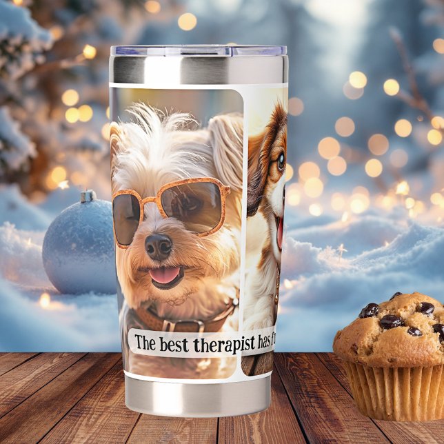 Gourde Isotherme Votre citation amusante 3 photos de chiens (Insulated thermal tumbler featuring your own 3 dog photos and funny quote - dog lover)