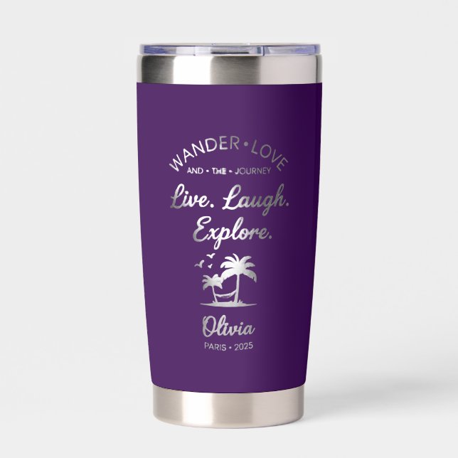 Gourde Isotherme Wander Love, Live Laugh Explore, Purple Insulated  (Extérieur)