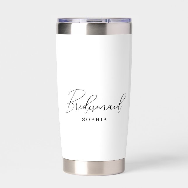Gourde Isotherme White Minimalist & Script Bridesmaid Cadeau (Extérieur)