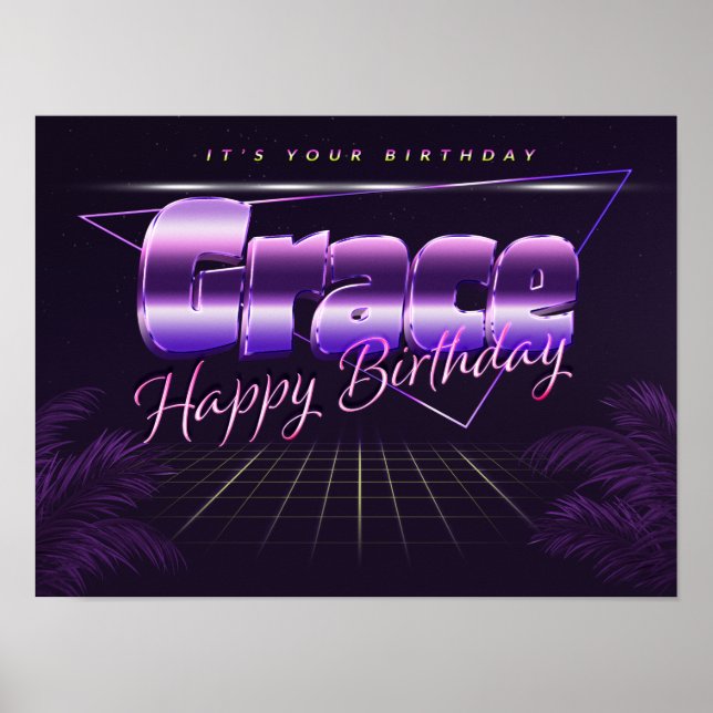 Grace Name Vorname lila retro Poster Geburtstag (Devant)