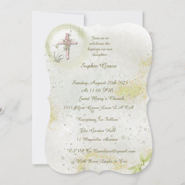 Graceful avec Soft green baptism invitation (Devant)