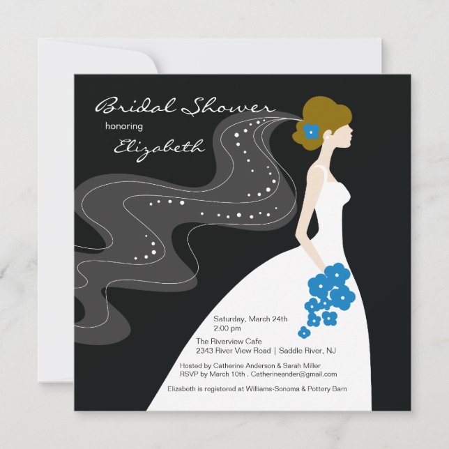 Graceful Bridal Shower Invitation bleue (Devant)