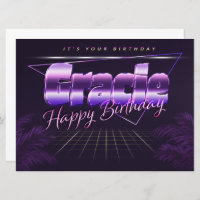 Gracie Nom Prénom lila retro Carte Anniversaire