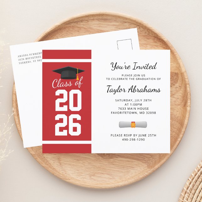 Grad 2023 Red White Graduation Party Invitation (Graduation 2025 Script Red White Typography Party Invitation)