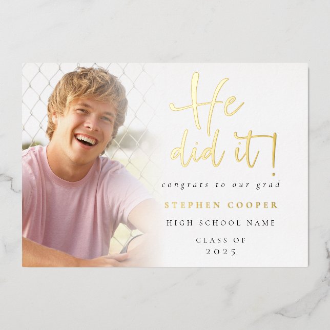 Grad 2024 Photo Il L'A Fait Gold Foil Faire-part (Recto)