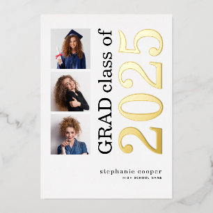 Grad 2025 3 Photos Real Gold Foil Faire-part