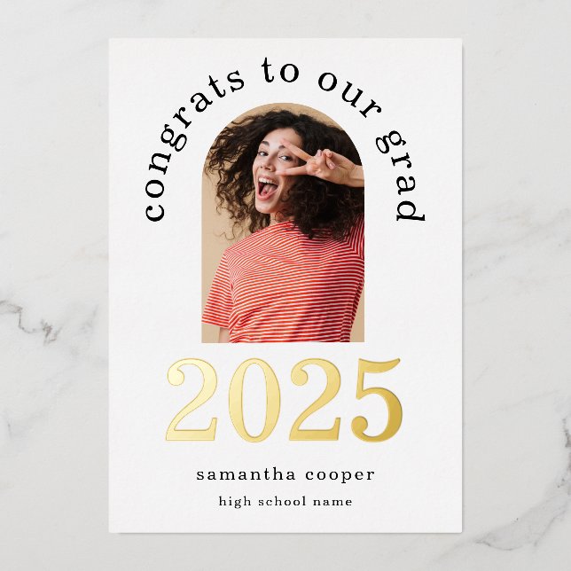 Grad 2025 Arch Photo Real Gold Foil Faire-part (Recto)