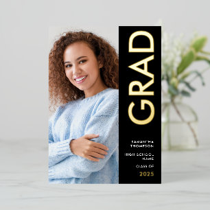 Grad 2025 Photo Black Gold Real Foil Faire-part
