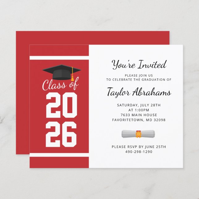 Grad 2025 Red Graduation Party Invitation (Devant / Derrière)