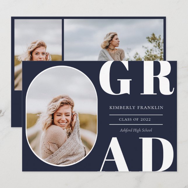 GRAD Arrondi cadre photo Graduation Invitation (Devant / Derrière)