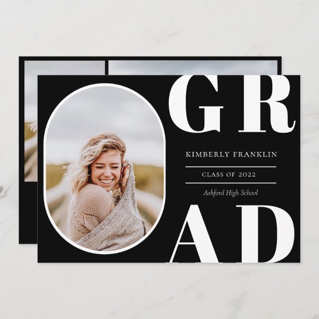 GRAD Arrondi cadre photo Graduation Invitation (Devant / Derrière)