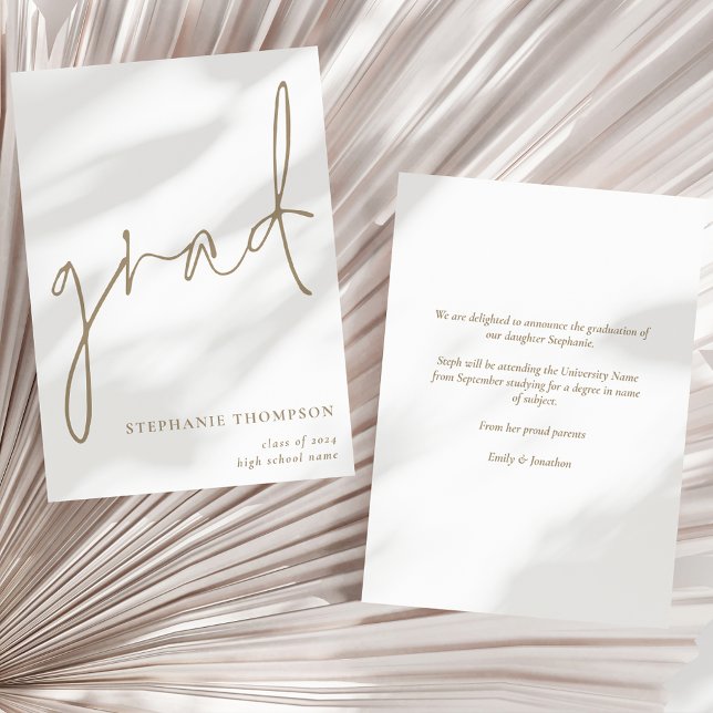 Grad Gold Script Graduation Faire-part (Front and back view)