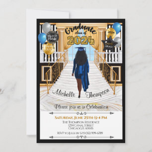 Grad Invitation Afro-Américaine Blue Gown