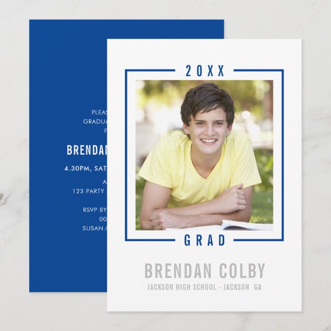 GRAD INVITATION simplephoto frame royal blue 2023 (Devant / Derrière)