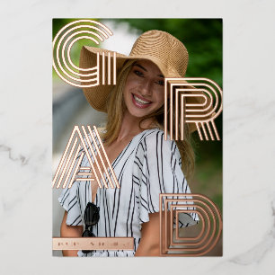 GRAD Photo Graduation Rose Gold Foil Invitation